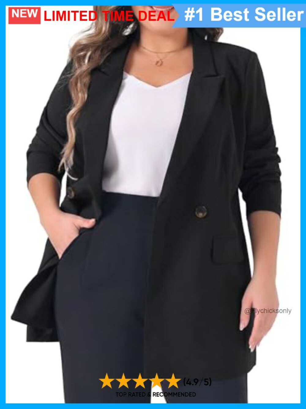 Plus Size Blazer Lapel Button Pocket Office Work Jacket